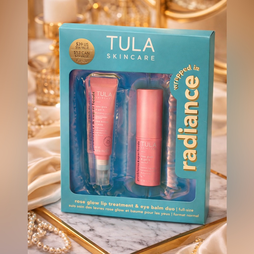 NEW Tula Rose Glow Lip and Eye Balm Set